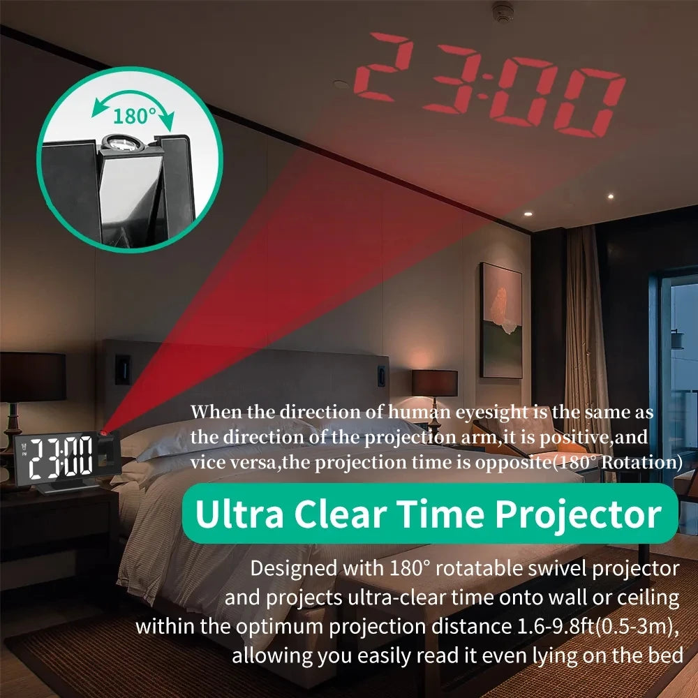 180° Rotation Projection Alarm Clock with Time Temperature - IHavePaws