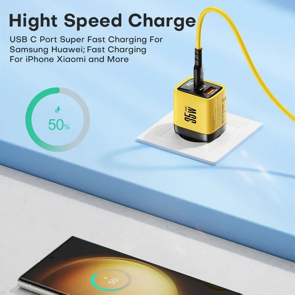 35W GaN Charger USB LED Display PD 3.0 QC 3.0 Quick Charger for IPhone 14 13 12 Pro Max Samsung Xiaomi IPad USB C Fast Charger