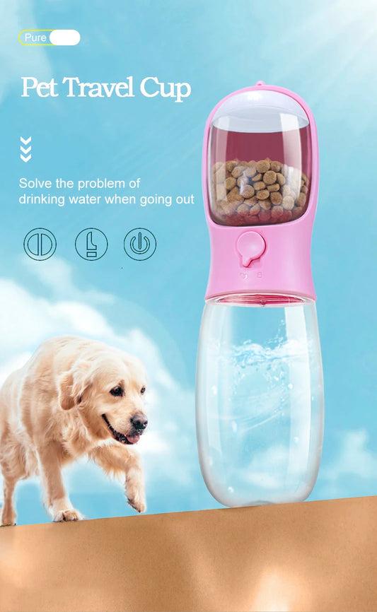 Portable Dog Water Bottle Feeder and Waterer Pink / 550ml - IHavePaws