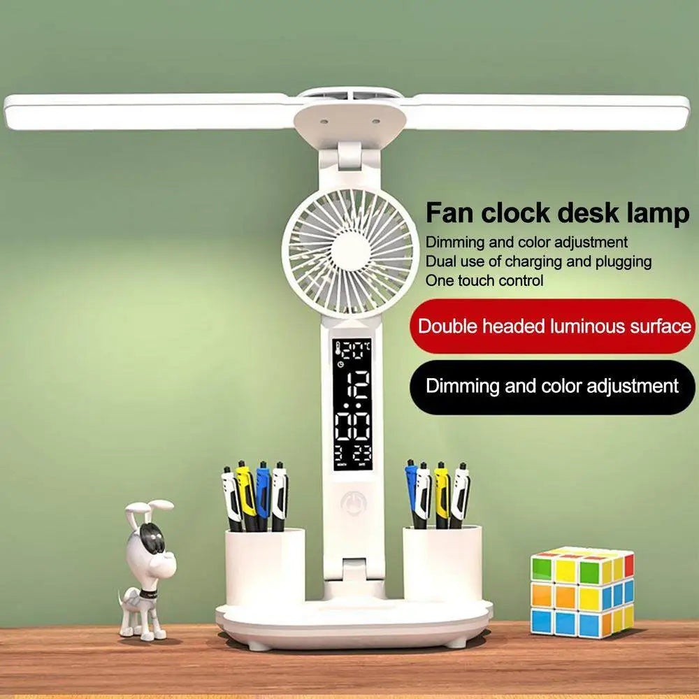 Rechargeable Table Lamp for Study, Desk Lamp Reading Light Led Table Light with Fan, Led Clock Display Reading Lamp 3200mAH Rechargeable - IHavePaws