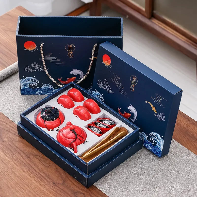 Kung Fu Tea Set Chinese Tea Ceremony Ceramic Set Gift Boxed P - IHavePaws