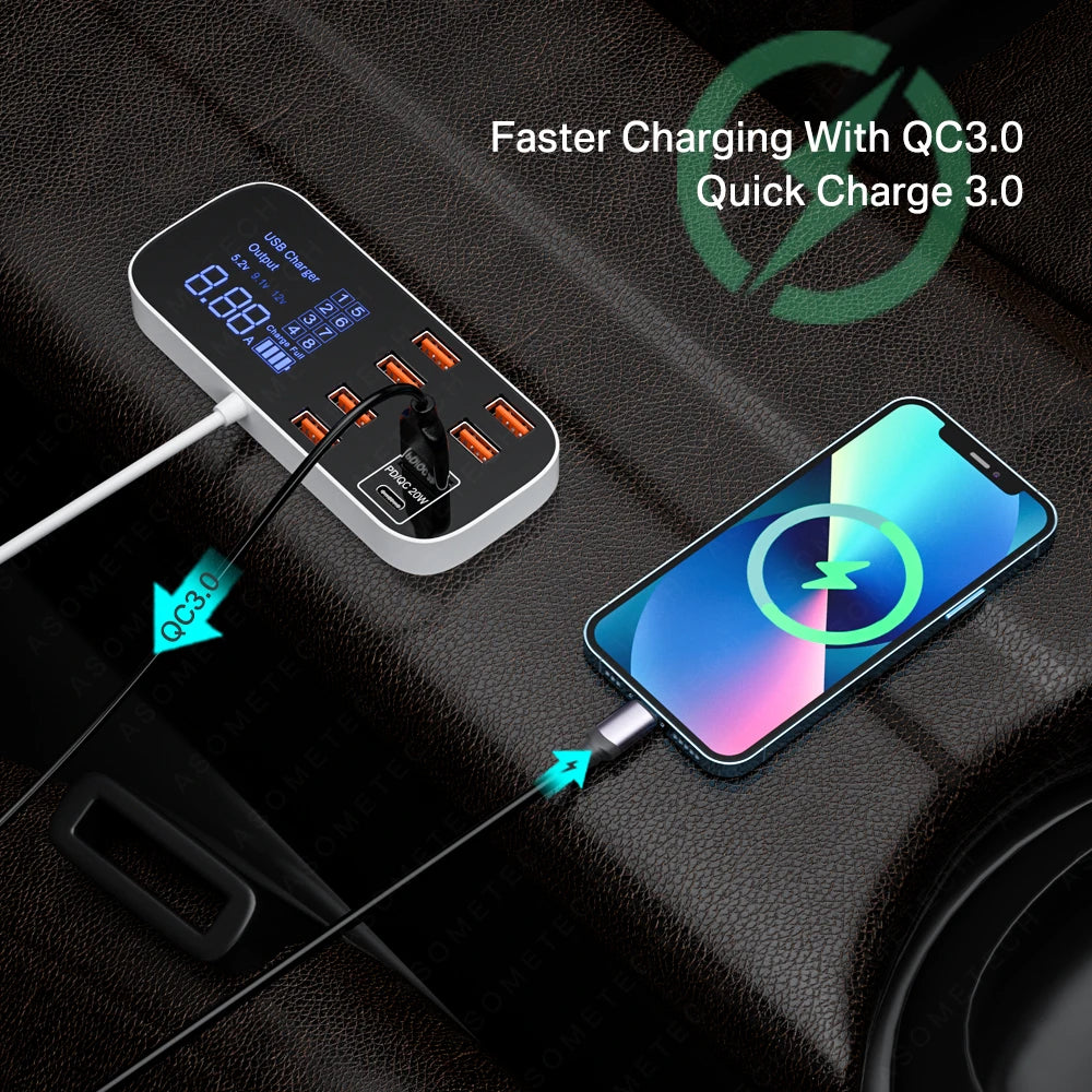 8Ports 40W Quick Charge 3.0 USB Car Charger Adapter Tablet USB Charger QC3.0 Fast Phone Charger For iPhone xiaomi huawei samsung