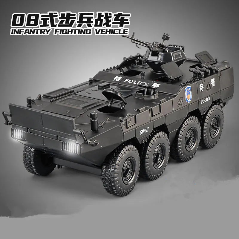 1:24 Alloy Armored Car Truck Model Diecasts Police Explosion Proof Car Infantry Fighting Vehicle Model Sound Light Kids Toy Gift Black - IHavePaws