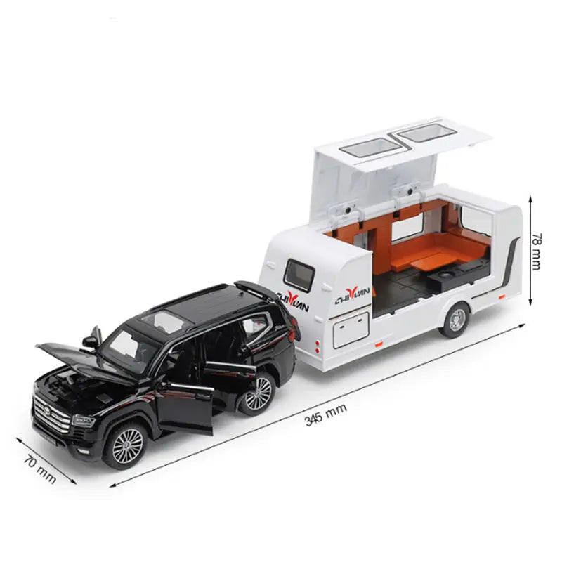 1/32 Alloy Trailer RV Car Model Diecast Metal Recreational Off-road Vehicle Truck Camper Car Model Sound and Light Kids Toy Gift D Black - IHavePaws