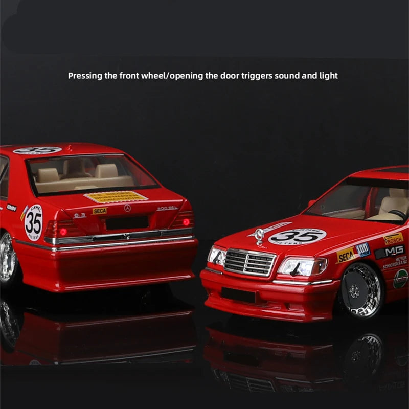 1:24 W140 S320 SEL Red Pig Alloy Modified Wide Body Sports Car Model Diecast Metal Raing Car Model Sound and Light Kids Toy Gift