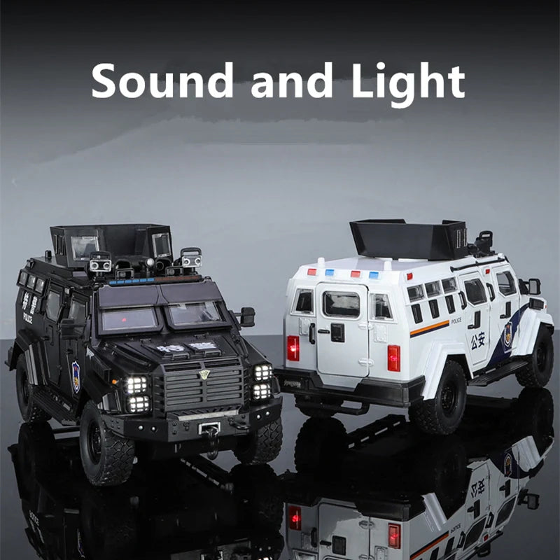 1:24 Alloy Tiger Armored Car Truck Model Diecasts Metal Police Explosion Proof Car Vehicles Model Sound and Light Kids Toys Gift