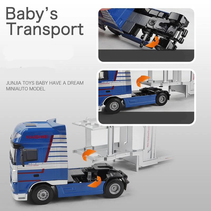New Alloy Large Double Deck Flatbed Trailer Model Diecasts Metal Heavy Semi Trailer Transport Vehicle Truck Car Model Kids Gifts
