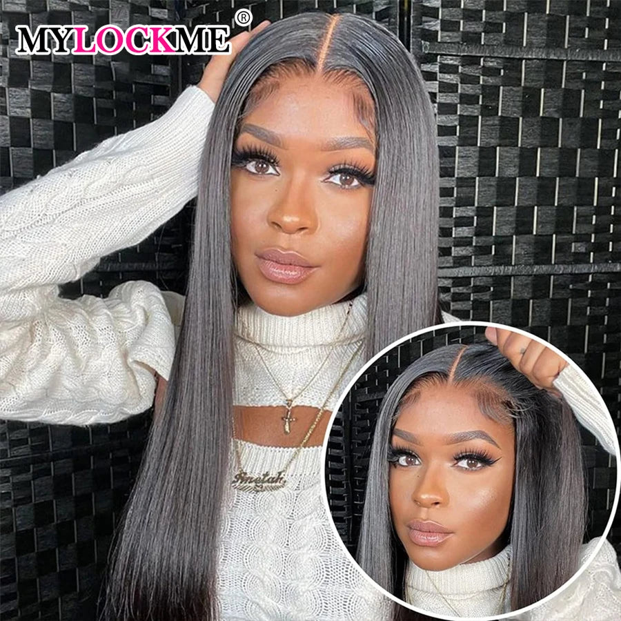 180% Straight Glueless Wig Human Hair Bone Straight 5x5 Lace Closure Human Hair Wigs For Women 6x4 Pre-Cut Lace Closure Wig