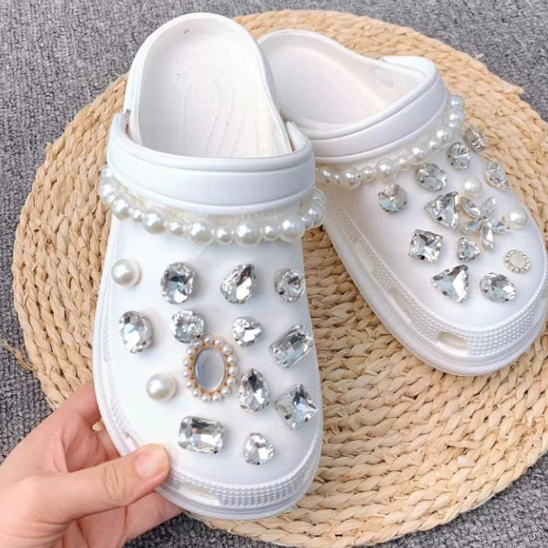 Luxury Designer Shoe Charm for Crocs DIY Transparent Rhinestone Pearl Chain Shoe Decoration Buckle for Croc Charms Accessories - IHavePaws