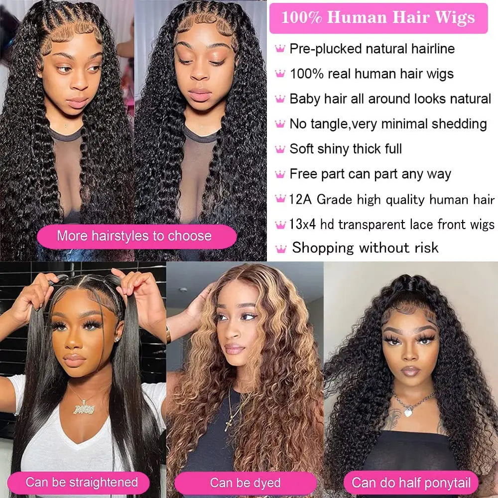 13x4 Lace Front Human Hair Wigs Brazilian Deep Wave Frontal Wig 13x6 Water Wave Lace Frontal Wig Curly Human Hair Wigs