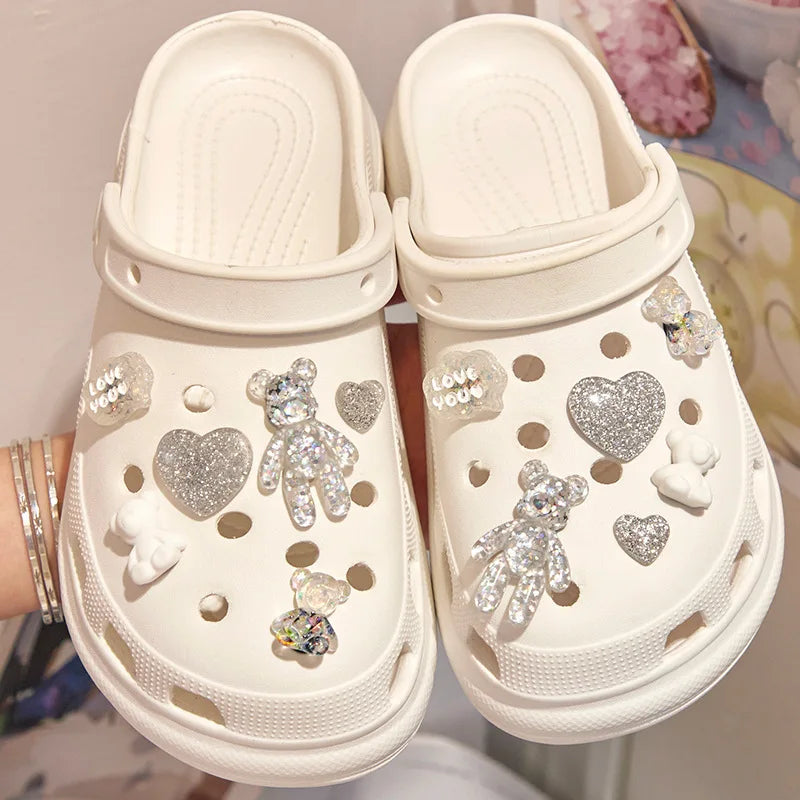 1Set Glitter Love Bear Novelty Cute Shoe Charms for Crocs PVC Shoe Decorations Clogs Sneakers Slippers Accessories Kid Girl Gift A - IHavePaws