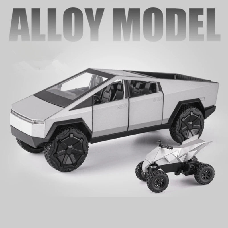 1/24 Tesla Cybertruck Pickup Alloy Car Model Diecasts Metal Toy Off-road Vehicles Truck Model Simulation Sound Light Kids Gifts Silvery - IHavePaws