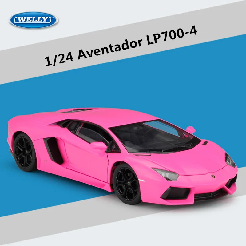 WELLY 1:24 Lamborghini Aventador LP700-4 Alloy Racing Car Model Diecast Metal Sports Car Vehicles Model Simulation Kids Toy Gift Pink - IHavePaws