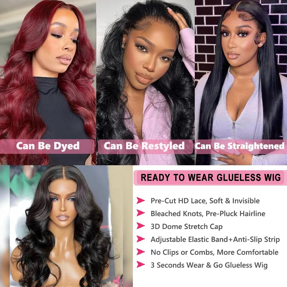 Easy and Go Glueless Wig Body Wave 6x4 5x5 Lace Closure Glueless Wig Human Hair Ready To Wear Pre Cut Pre plucked 13x4 Lace Wigs