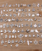 100Pcs 100 Styles 2 Color Leaves Heart Plant Animal Letter Charms Pendants DIY Jewelry For Necklace Bracelet Making Accessories 100 style-Silver - IHavePaws
