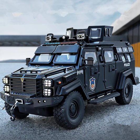 1:24 Alloy Tiger Armored Car Truck Model Diecasts Metal Police Explosion Proof Car Vehicles Model Sound and Light Kids Toys Gift