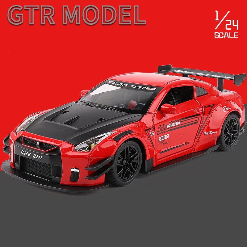 1:24 God Of War Nissan Skyline GTR R34 R35 Alloy Sports Car Model Diecasts Metal Racing Car Model Sound and Light Kids Toys Gift Red B - IHavePaws