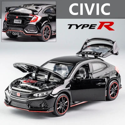 1:32 HONDA CIVIC TYPE-R Alloy Sports Car Model Diecast Metal Toy Vehicles Car Model Sound and Light Collection Children Toy Gift Black B - IHavePaws