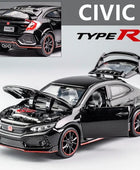 1:32 HONDA CIVIC TYPE-R Alloy Sports Car Model Diecast Metal Toy Vehicles Car Model Sound and Light Collection Children Toy Gift Black B - IHavePaws