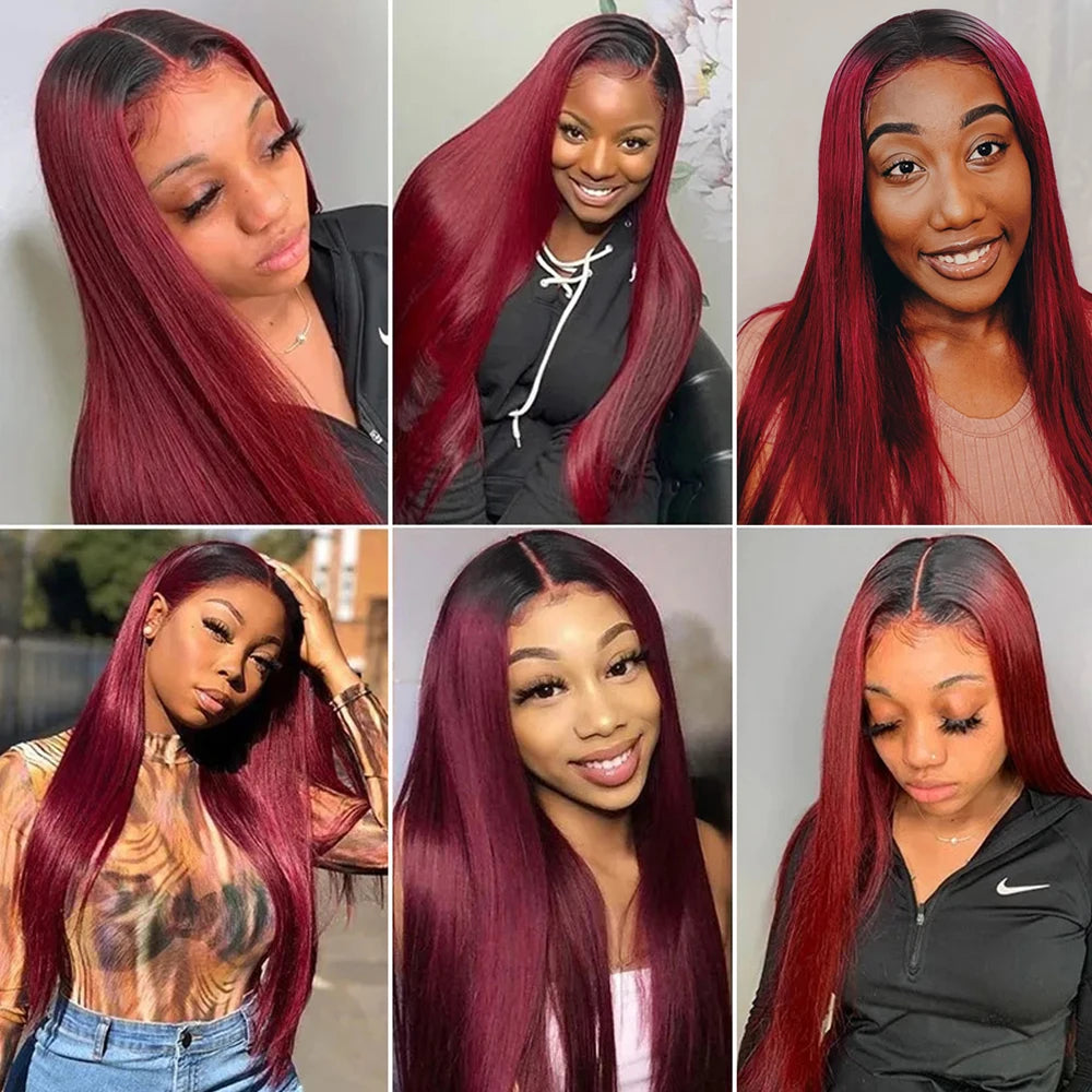 T99J Burgundy Straight Glueless Wig Human Hair Ready To Wear And Go PrePlucked For Women Pre cut 5x5 Hd Lace Closure Wigs