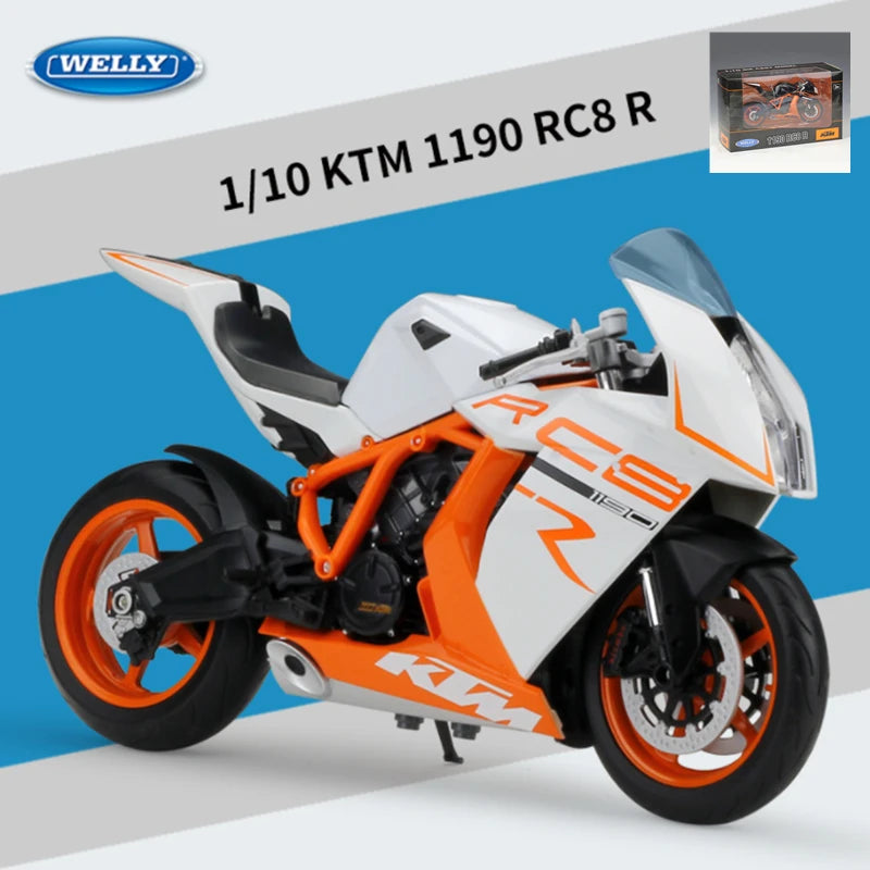 WELLY 1:10 KTM 1190 RC8 R Alloy Racing Motorcycle Scale Model Diecast White retail box - IHavePaws