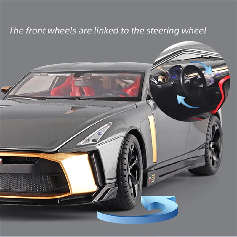 Large Size 1:18 Nissan GTR50 Alloy Sports Car Model Diecast Metal Toy Race Model High Simulation Sound and Light Childrens Gifts - IHavePaws