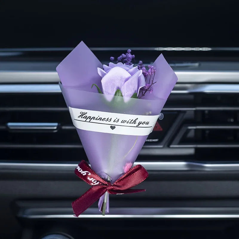 Mini Rose Bouquet Car Air Vent Clip Freshener Dried Flower Perfume Diffuser Gypsophila Fragrance Automobile Interior Accessories Purple - IHavePaws