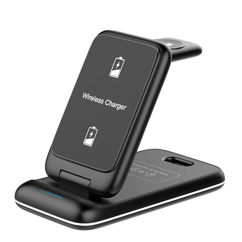 3-in-1 Wireless Charger Stand for iPhone, Apple Watch, and AirPods 15W Fast Charging Black - IHavePaws