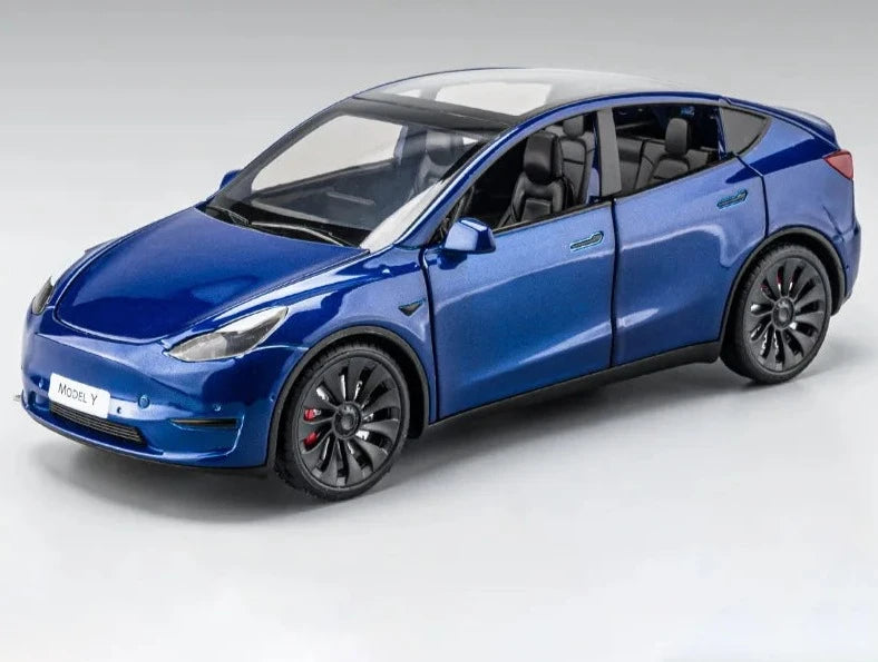 1:24 Tesla Model Y Model 3 Tesla Model S Alloy Die Cast Toy Car Model Sound and Light Model Y Blue - IHavePaws