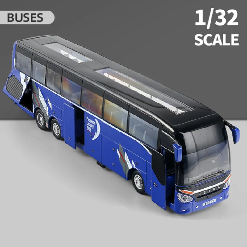 Luxury Electric Airport Business Bus Alloy Car Model Diecast Simulation Metal Toy City Tour Bus Model Sound and Light Kids Gifts Blue - IHavePaws