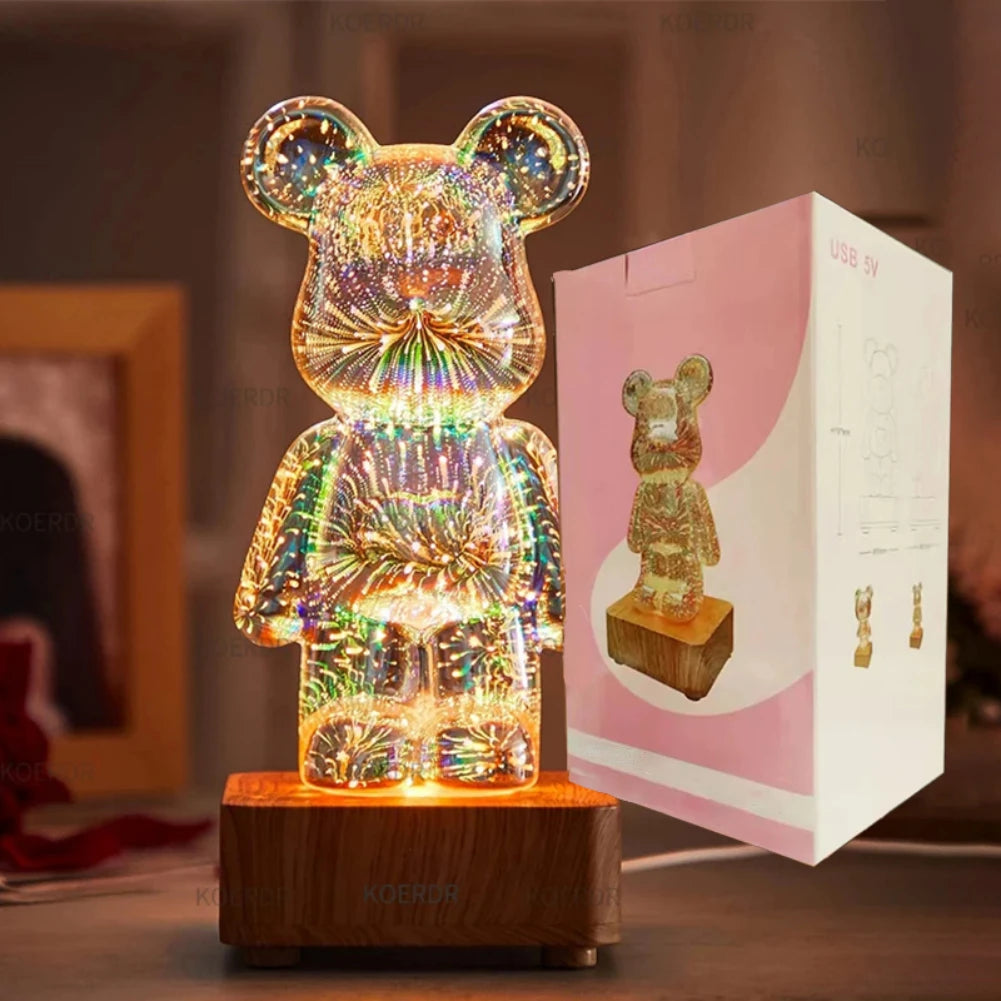 3D Fireworks Bear Night Light Lamp 3 color - GIFT BOX - IHavePaws