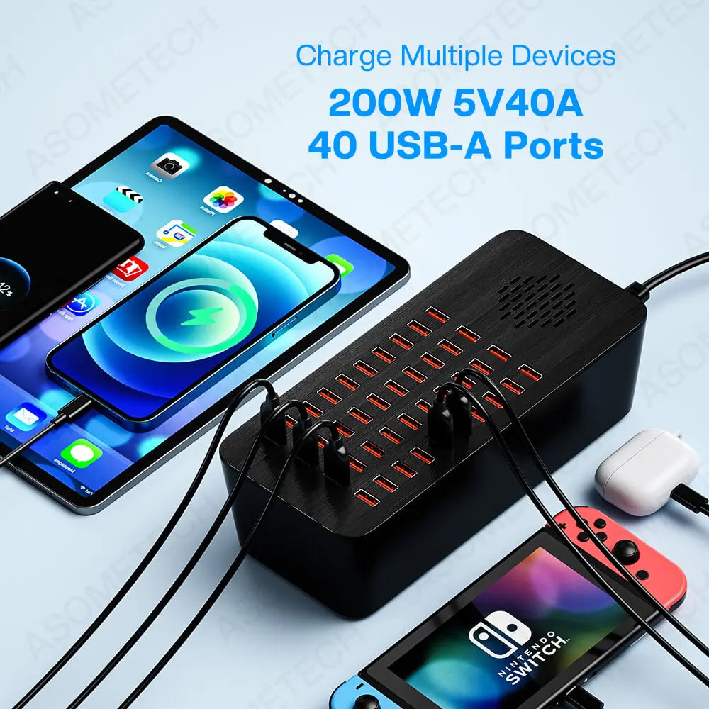 10/20/40 Port USB Phone Charger Station Power Adapter Station Fast Charger  for IPhone 11 12 13 Pro Max Huawei Samsung Xiaomi