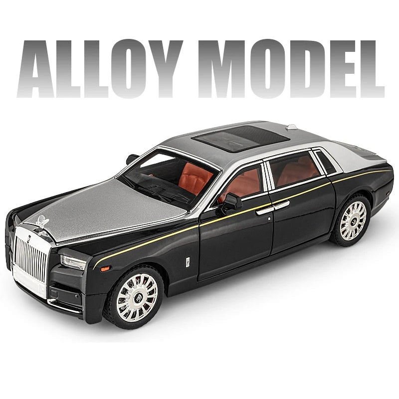 Large Size 1/18 Rolls-Royce Phantom Alloy Luxy Car Model Diecasts Metal Toy Vehicles Car Model Simulation Sound Light Kids Gifts Black with silvery - IHavePaws