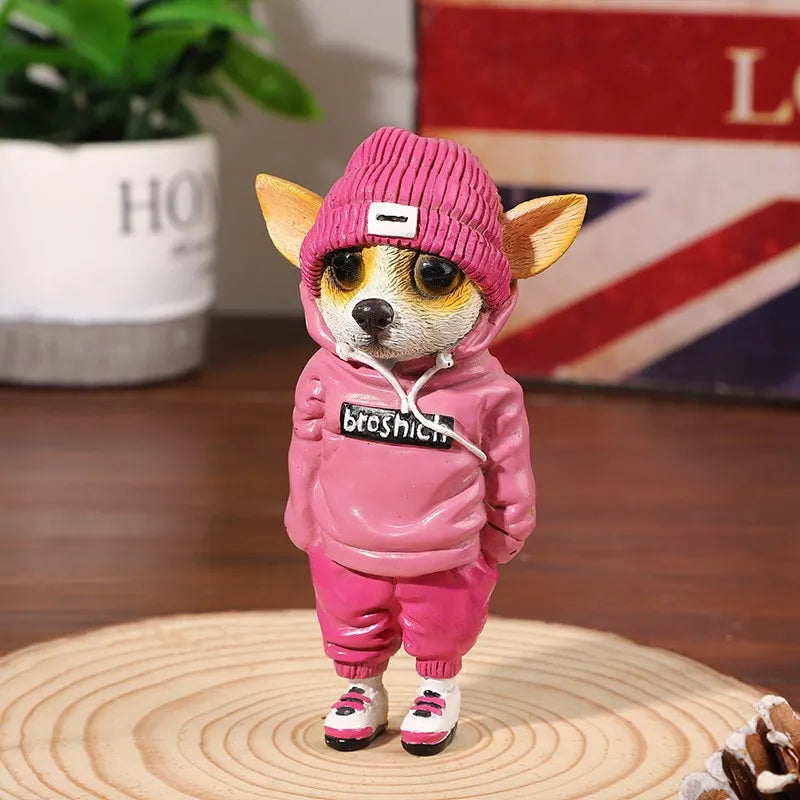 Kawaii Resin Standing Dog Statue Chihuahua Dogs Figurines Home Decor Office Living Room Desk Decoration Pink - IHavePaws