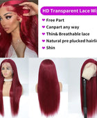 Silky Straight 99J Burgundy 13X6 HD Lace Front Human Hair Wigs 180 Density 26 28 30 Inch Red Colored Glueless Wig Pre-plucked