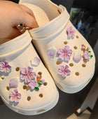 DIY Romantic Cherry Blossom Shoe Charms for Crocs Clogs Slides Sandals Garden Shoes Decorations Charm Set Accessories Kids Gifts Purple - ihavepaws.com