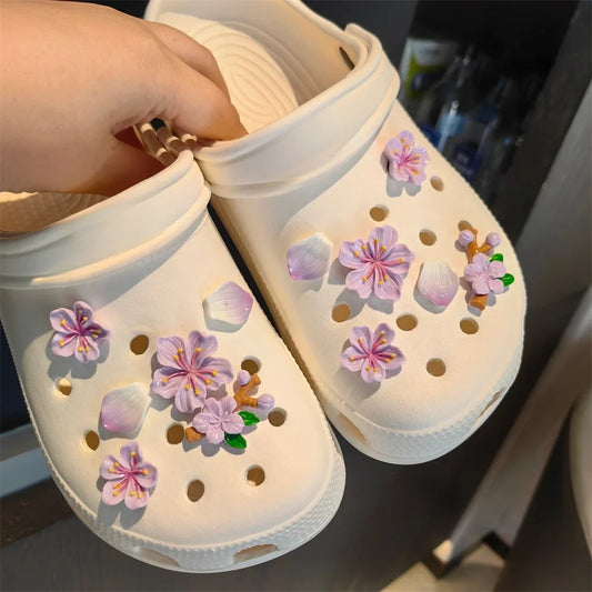 DIY Romantic Cherry Blossom Shoe Charms for Crocs Clogs Slides Sandals Garden Shoes Decorations Charm Set Accessories Kids Gifts Purple - ihavepaws.com