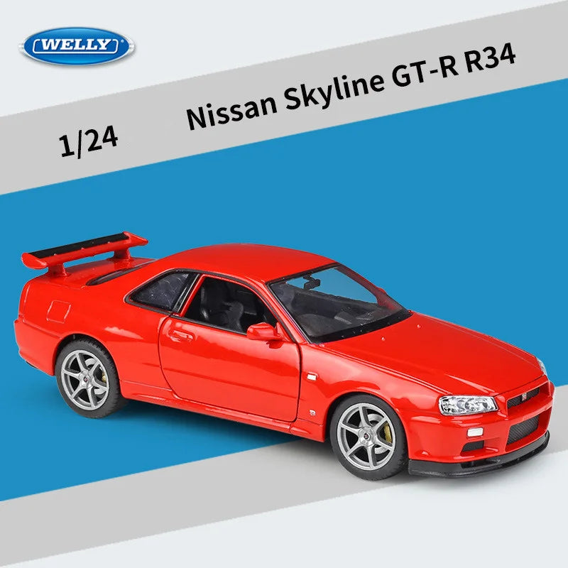 Welly 1:24 Nissan Skyline GTR R34 Alloy Sports Car Model Simulation Diecast Metal Racing Car Model Collection Childrens Toy Gift Red - IHavePaws