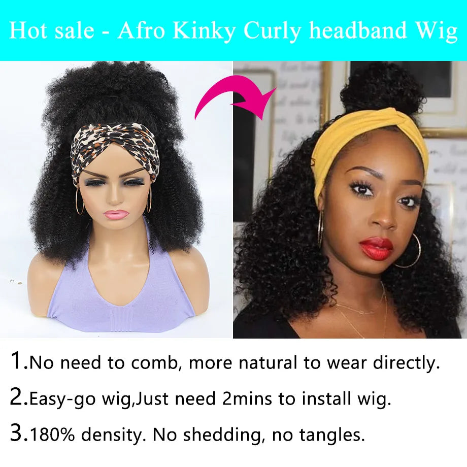 Headband Hair Woman Afro Kinky Curly Wig 200% High Denisty Brazilian Remy Hair Fast-Installing Full Machina Natural MYLOCKME