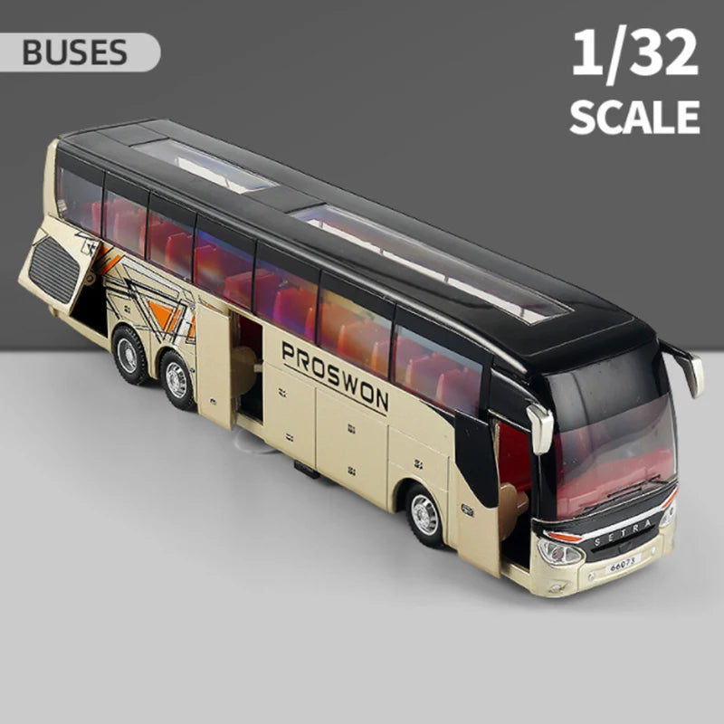 Luxury Electric Airport Business Bus Alloy Car Model Diecast Simulation Metal Toy City Tour Bus Model Sound and Light Kids Gifts Golden - IHavePaws