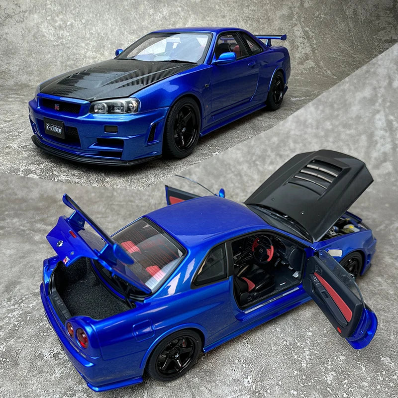 AUTOart 1:18 for Nissan R34 NISMO GT-R Z-TUNE Car scale model Blue black cover - IHavePaws