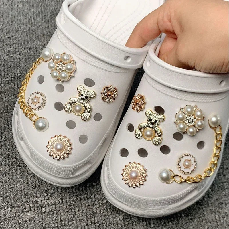 Shoe Charms for Crocs DIY Golden Pearl Bear Detachable Decoration Buckle for Croc Shoe Charm Accessories Kids Party Girls Gift - IHavePaws