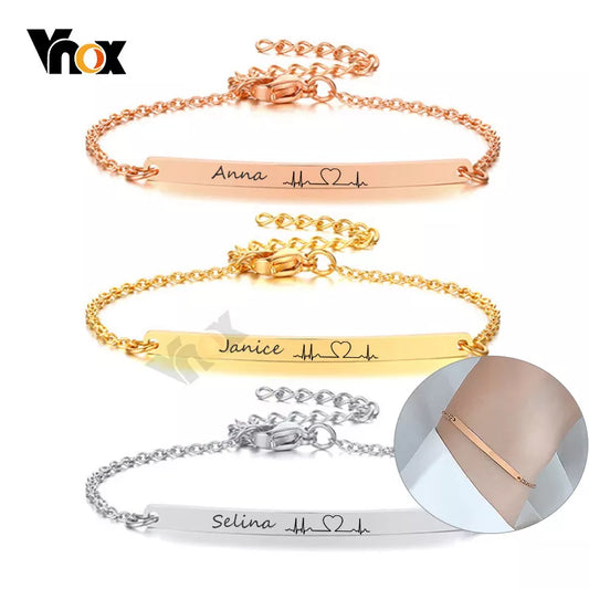 Vnox Minimalist Personalize Engrave Stainless Steel Thin Bar Bracelets for Women Lady Custom Friendship Bridesmaid Gifts Jewelry - IHavePaws