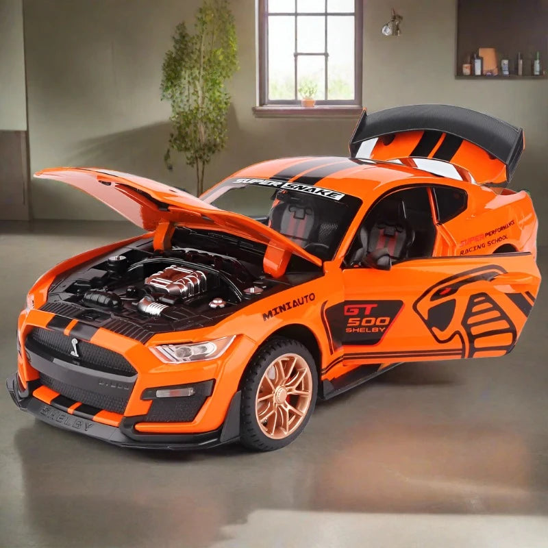 1/32 Ford Mustang Shelby GT500 Alloy Sports Car Model Diecast Metal Car Model Simulation Sound and Light Collection Kid Toy Gift Orange - IHavePaws