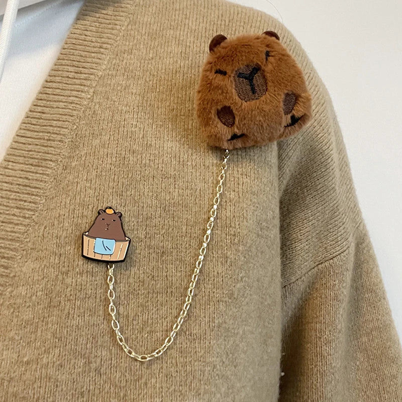 Cartoon Plush Capybara Corsage Cute Animal Badges Personality Brooch Clothing Backpack Pins Decor For Girls Kids Gift A2 - IHavePaws