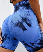 New Seamless Tie Dye Push Up Yoga Shorts For Women High Waist Summer Fitness Workout Running Cycling Sports Gym Shorts Mujer Black Blue / S - ihavepaws.com