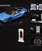 1:24 Tesla Model 3 Model Y Model X Roadster Alloy Car Model Diecast Metal Toy Vehicles Car Model Simulation Sound and Light Roadster blue - IHavePaws