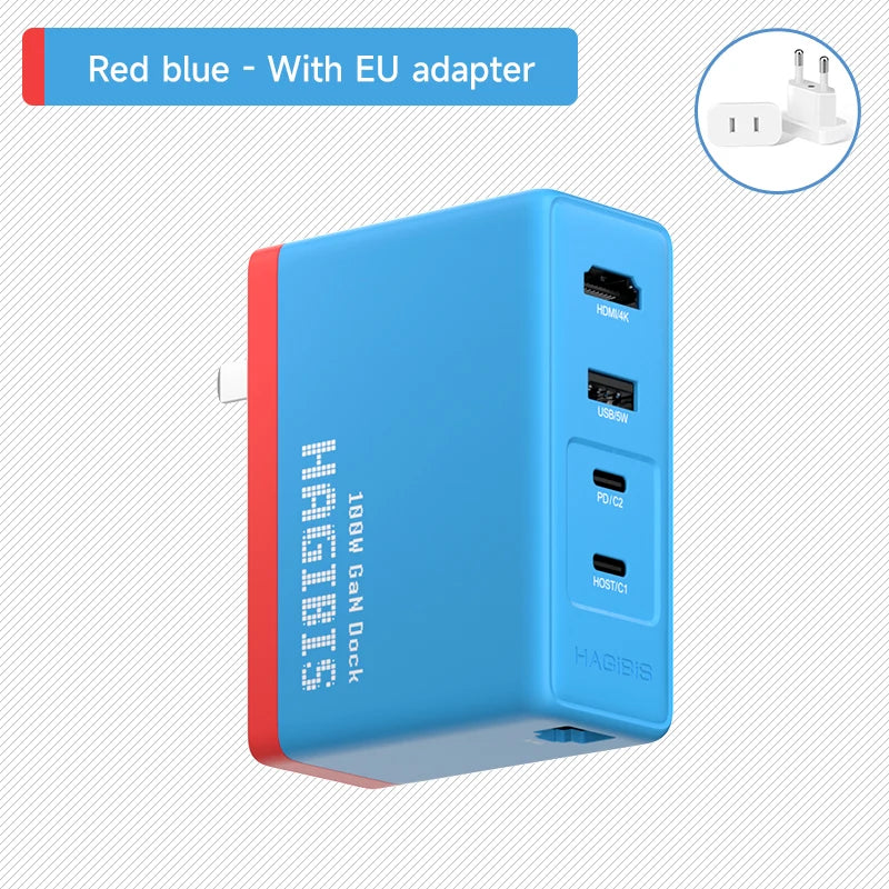 Hagibis Switch Dock Charger Portable TV Docking Station for Nintendo Switch ROG Ally 30W with 4K Video 100W RJ45 Fast Charging Red Blue-EU plug - IHavePaws