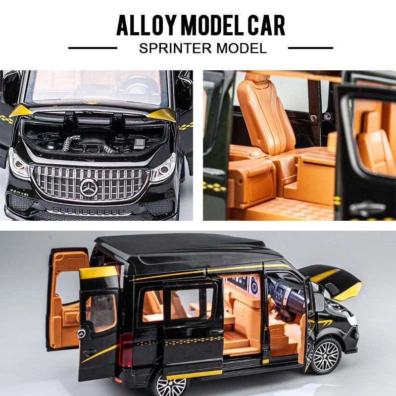 1:24 Sprinter MPV Alloy Car Model Diecast Metal Toy Bus Car Vehicles Model Sound and Light High Simulation Collection Kids Gifts - IHavePaws
