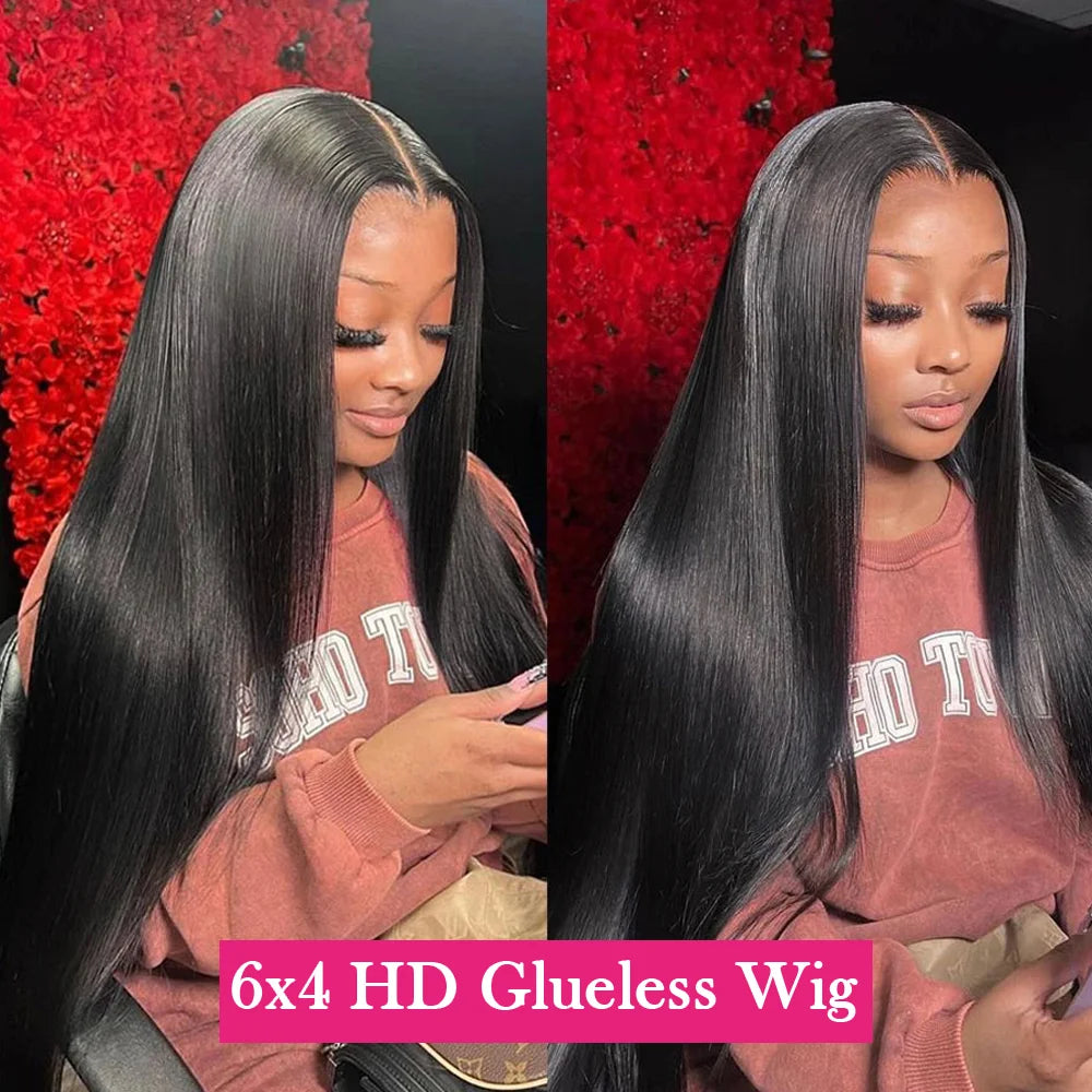 Bone Straight Glueless Human Hair Wig 5x5 HD Transparent Pre Cut Lace Closure Wig 4x6 Brazilian Wear and Go HD Lace Frontal Wigs